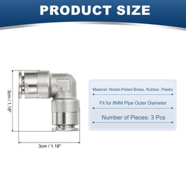 PATIKIL Air Line Fittings, 1/3" Elbow Nickel-Plated Brass Push to Connect Quick Connect Fittings Pipeline Hose Connector Replace Repair Kit for Air Compressor Pneumatic System, 3 Pcs