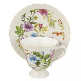 Grace's Teaware Summer Vine Cup And Saucer With Gold Trimmed Set Of 4