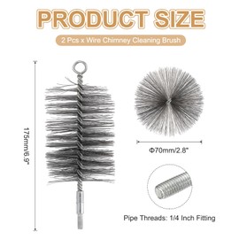 PATIKIL 2.7" Wire Chimney Cleaning Brush, 2 Pcs Steel Round Chimney Sweep Brush with 1/4 NPT Fitting for Cleaning Fireplace Burning Stove Tent Dryer Pipes, Silver