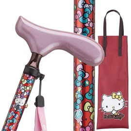 杖 キティちゃん おしゃれ 女性用 軽量 レッド ハローキティの袋とセット おりたたみ 折り畳み オシャレ ステッキ レディース アルミ製 杖の使い方説明書つき