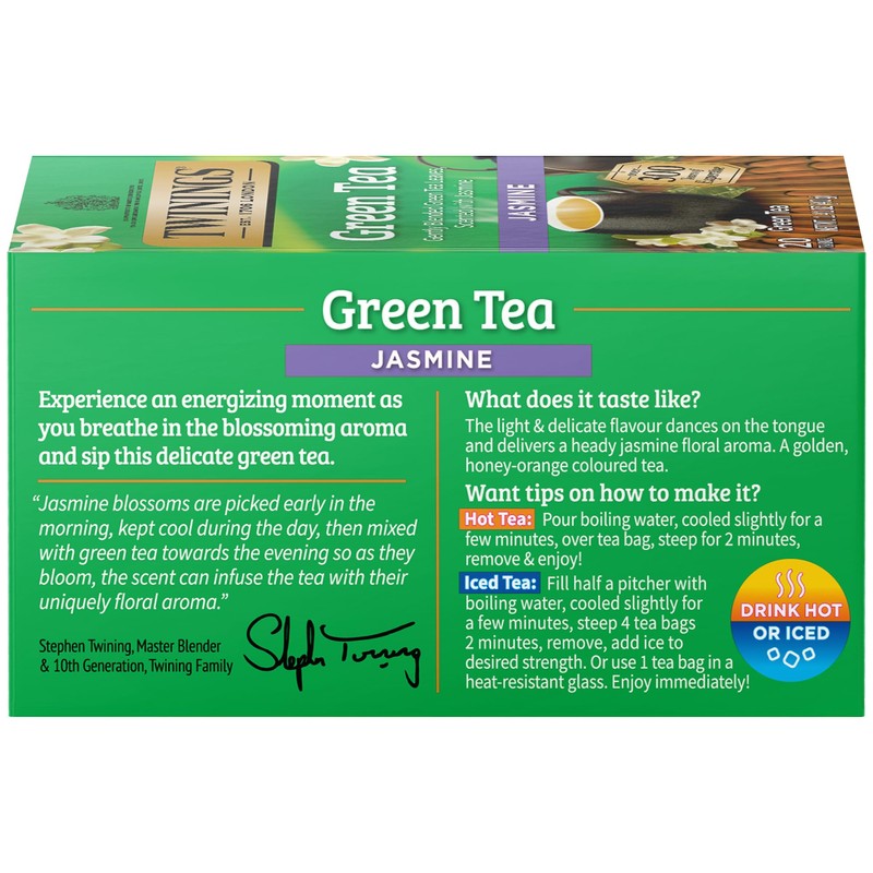 Twinings Green Tea with Jasmine Individually Wrapped Bags, 20 Count