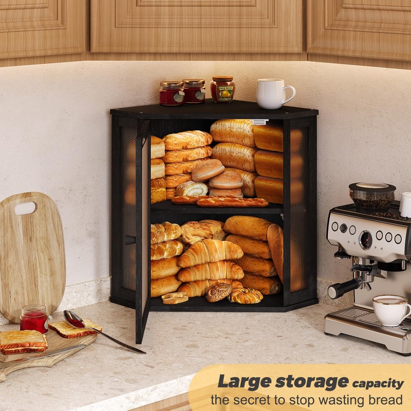 Furshus Corner Bread Box for Kitchen Countertop,Bread Storage for Homemade