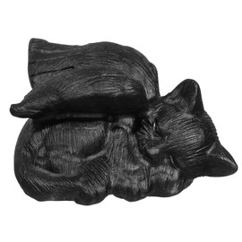 mookaitedecor Black Obsidian Crystal Cat Figurine Good Luck Black Cat Ornament with Wings for Home Healing Crystal Cat Gifts for Cat Lovers, Carved Crystal Animal Ornament Kitten Sleeping Cat Statue