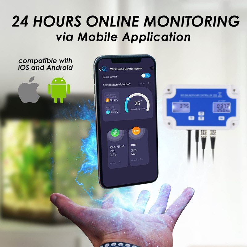 Smart pH ORP Controller Aquarium pH Monitor Wi-Fi for pH/ORP/Temp