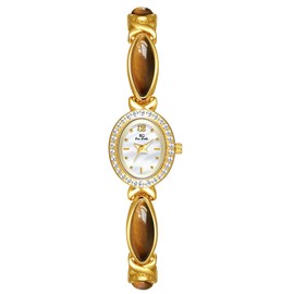 Elegant Women’s Gold Bracelet Watch Vintage Oval Dial, Waterproof Quartz Movement, Small Face Dress Watch for Ladies (Brown/White)