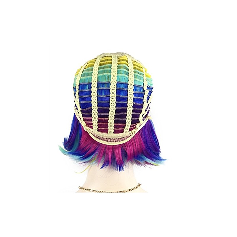 QHQ-SHININGLIFI Rainbow Bob Wigs and A Wig Cap- Women's Short