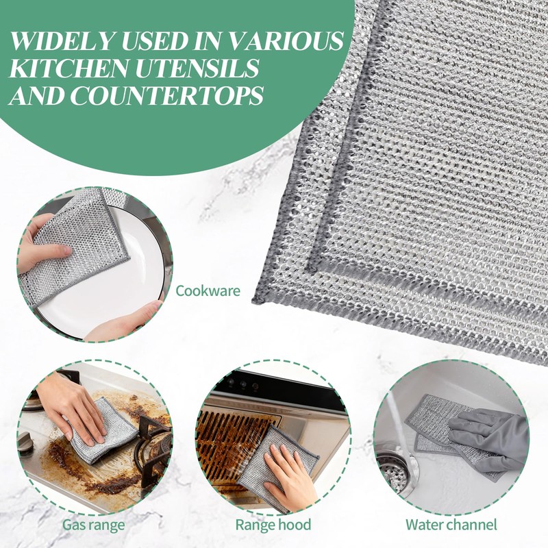 Amzlysdok 20PCS Non-Scratch Wire Dishcloth,Silver Mesh Dish Cloths with Diamond