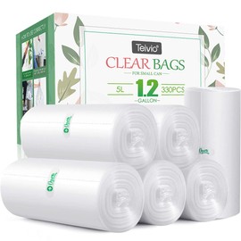 1.2 Gallon 330 Counts Small Trash Bags Garbage Bags by Teivio, Bathroom Trash Can Bin Liners, Small Plastic Bags for home office kitchen (Clear)