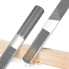 XAQISHIRE 2PCS 8in 4 Way Wood Rasp File, Premium Grade High Carbon Hand File and Round Rasp, Half Round Flat & Needle Files, Multifunctional Hand File for Sharping Wood, Soft Metal, Plastic Tool