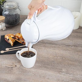 Soro Essentials- 64 oz Push Button Insulated Beverage Server with Swirl Design White Color- Thermal Coffee Carafe Beverage Dispenser for Hot Liquids Keeping Hot Tea Milk Water for Home Restaurants
