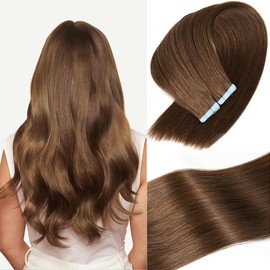 Tape in Hair Extensions Human Hair 100% Remy Hair 20pcs 50g/Pack Straight Seamless Invisible Skin Weft Extensions Easy to Apply and Style (#4 Medium Brown, 22 Inch)