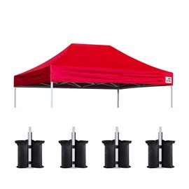 Eurmax USA Pop Up Canopy Replacement Canopy Tent Top Cover, Instant Canopy Top Cover ONLY,Bonus 4PC Pack Weight Bag (8x12, Red)