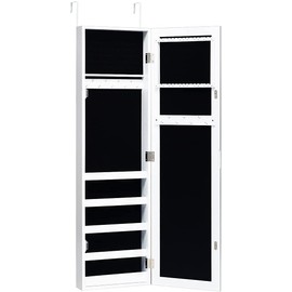 AUGESTER Jewelry Mirror Armoire Wall Mount Over The Door, Jewelry Cabinet with 5 Storage Shelves for Display Bracelets Rings, Cosmetics Hanging Organizer, Mirrored Storage Jewelry Cabinet