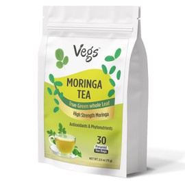 VEGS Original Moringa Tea, 100% True Green Antioxidants & Nutrients Dense Leaf 2.5g x 30 Pyramid Tea Bags - Native Premium Harvest Organic Moringa Oleifera Leaves - No Caffeine & No Sugar