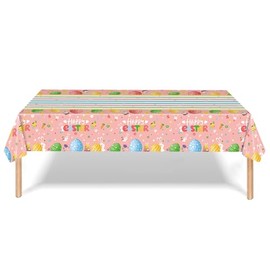 Qaziuy Easter Table Cloth, Plastic Waterproof Easter Eggs Tablecloth Easter Table Cover Easter Table Decorations for Home Kitchen Dining Easter Party Decorations 137x274cm