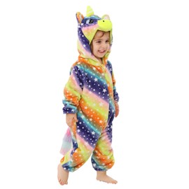 LOLANTA LOLANTA Kleinkind Regenbogen Einhorn Kostüm Mädchen, Plüsch mit Kapuze Strampler für Baby, Sternenhimmel, 18-24 Monate