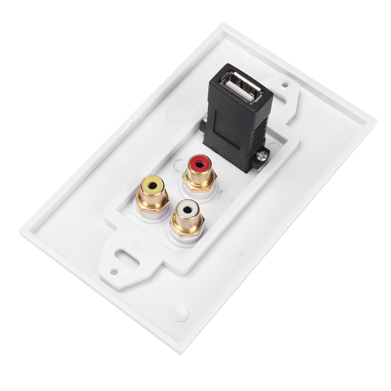 USB2.0 + 3 RCA Interfaces Multifunctional Wall Plate Panel for