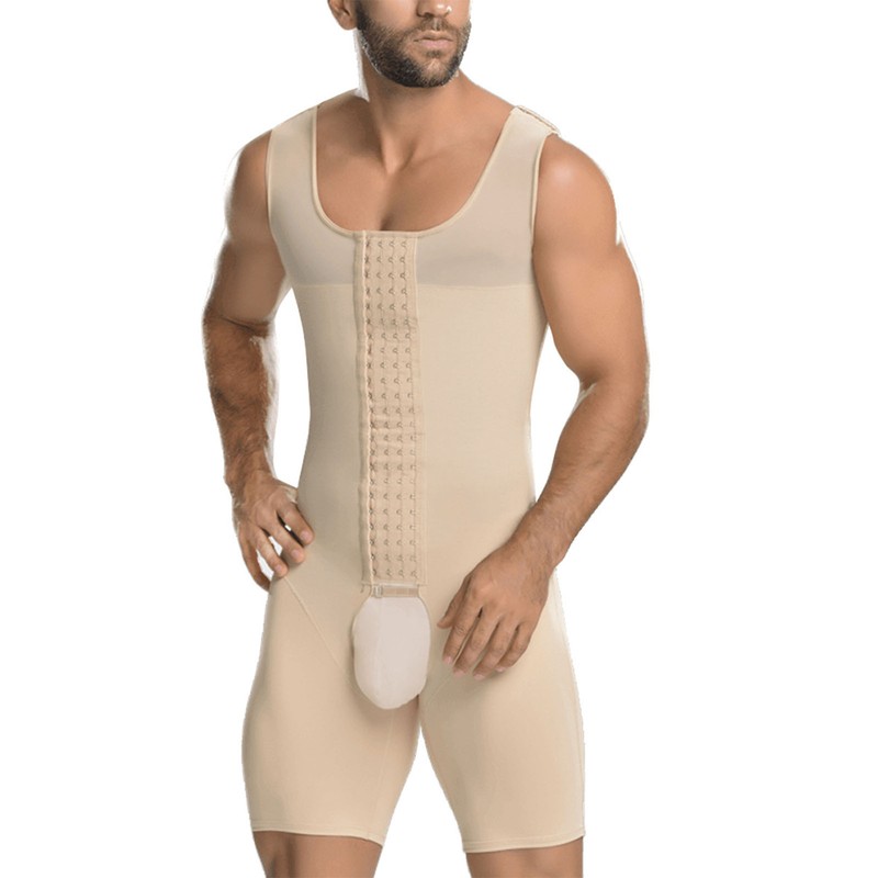 Men Shapewear Bodysuit Soft Breathable Adjustable Postoperative Compression Slimming Bodysuit