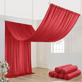 NSSONBEN 30ft×20ft Red Ceiling Drapes for Weddings Parties,6 Panels 5×20ft Long Ceiling Curtain for Tent Canopy,Wrinkle Free Silk Easy to Draping&Hang Red Drapes for Event Church Stage Photo Bedroom