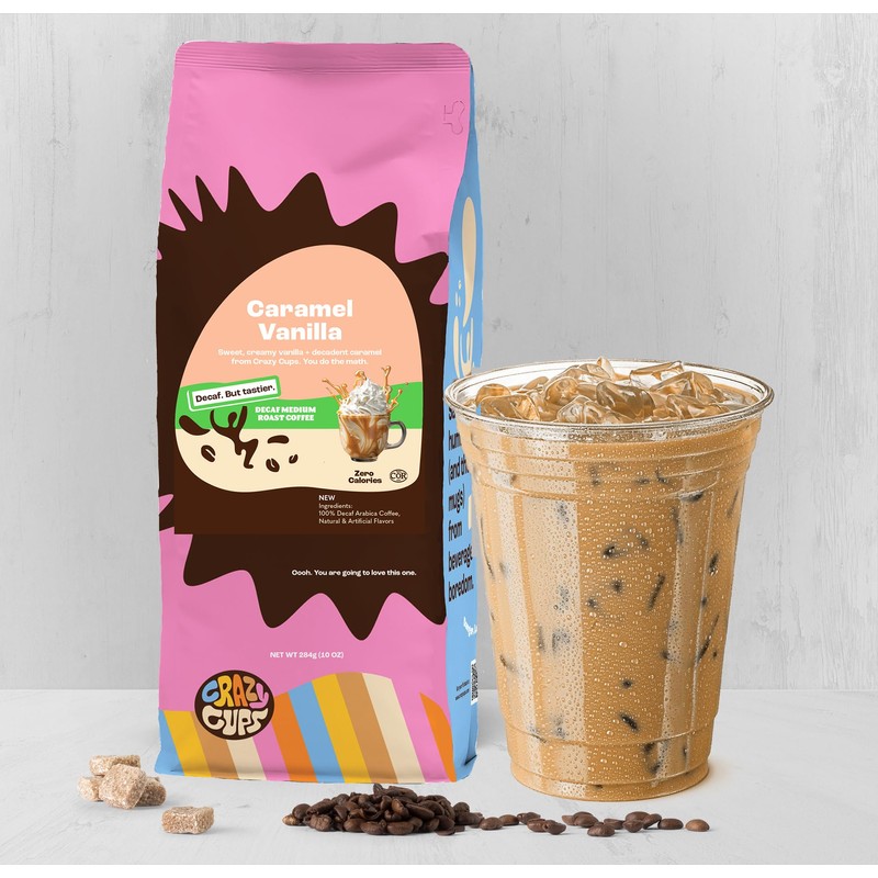 Crazy Cups Decaf Flavored Ground Coffee, Caramel Vanilla, in 10