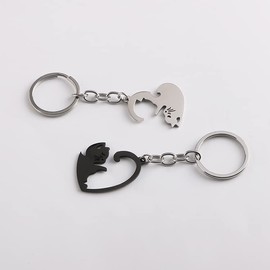YALLNASL Cat Matching Keychain for Couples Best Friends Heart keychains for Women Men Relationship Friendship Gifts for 2 Cat Yin Yang Key Chains for Bestie Christmas Birthday Gift
