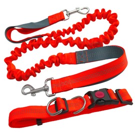 Aiqeer Orange Hands Free Dog Leash, Adjustable Waist Belt and Retractable Bungee Leash, Jogging Dog Leash with Reflective Stitching (Grey Handle)