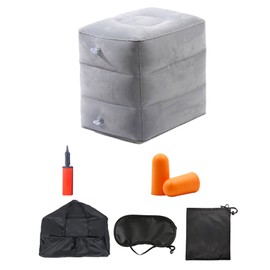 7pcs Inflatable Travel Foot Rest Pillow Height Adjustable 3 Layers Kids Airplane Bed for Airplane Car Bus Travel Light Gray