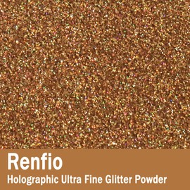Renfio Holographic Ultra Fine Glitter Powder Metallic Resin Glitter 2.11 Oz (60g) PET Flakes Crafts Sequins 1/128" 0.008" 0.2mm Epoxy Chips Flakes for Tumblers Slime - Laser Rose Gold