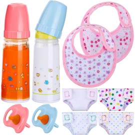 10Pcs Baby Doll Accessories Set Include Disappearing Milk and Juice Bottles Gift