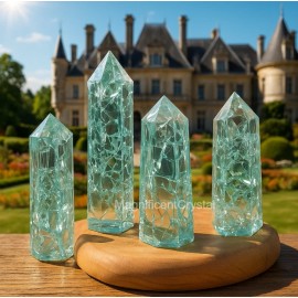 1pc Blue Crackle Tower Point Stone of Manifestation Art Home Decor Crystal Gifts