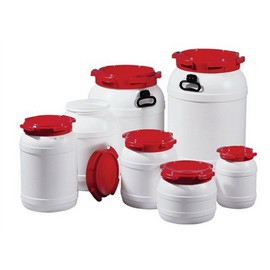 Wide Neck Barrel 26.0 L PE White with Red Lid or Carrying Handles Filling Opening Diameter 203 mm