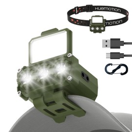 HUEMOTION Headlamp Rechargeable USB C Headlamps for Adults Flashlight LED Headlights for Head Lights for Forehead Lamps with Red Light Mode Camping Hiking, Small, Dark Green, 32007205-1