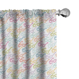 Ambesonne Indie Curtains, Colorful Pattern with Classical Old Fashioned Eyeglasses Nerd Smart Hipster Doodle, Window Treatments 2 Panel Set for Living Room Bedroom, Pair of - 28" x 63", Off White