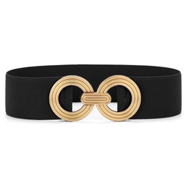JASGOOD Women Wide Elastic Belt for Dresses Fashion Stretchy Belt Waistband for Ladies with Gold Buckle,Black,M