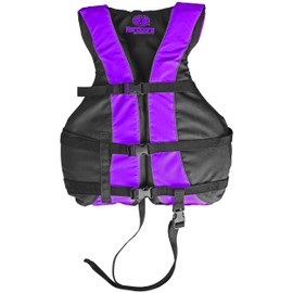 Hardcore Life Jacket Paddle Vest; Coast Guard Approved Type III PFD Life Vest Flotation Device; Jet ski, Wakeboard, Kayak; Ideal Extra Life Jacket for Your Pontoon Boat w/Leg Strap Purple