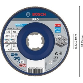 Bosch 1 x Pro Metal X571 Flap Disc Angled Design for X-Lock (for Steel, Stainless Steel, Diameter 125 mm, Grit 120, Professional Accessories Small Angle Grinder)