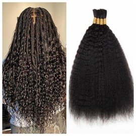 Kinky Straight Human Braiding Hair For Bohemian Braids Wet and Wavy Bulk Human Hair No Weft 100g (1Pack-4PCS) Yaki Straight For Micro Braiding (Kinky Straight（#1B), 14 Inch)