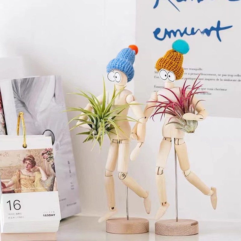 Melphoe 3 Pack Air Plant Holder Wooden Jointed Mannequin Tabletop
