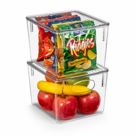 Sorbus Medium Plastic Storage Bins with Lids - for Kitchen Organization, Pantry Organizers and Storage, Fridge Organizer, Cabinet Organizer, Refrigerator Organizer Bins - Clear Storage Bins (2 pack)