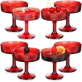 Teenyyou 8 Pcs Ribbed Vintage Coupe Glasses 7 oz Martini Glasses Champagne Coupe Classic Cocktail Glassware Reusable Ribbed Glassware for Cocktail Martini European Style (Red)