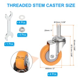 PATIKIL 2 Inch Stem Caster Wheels Set of 4 Low Profile Threaded Shelf Swivel Wheel M10 x 25 mm Total Load 185 Lbs for Furniture Cart Wire Shelving Racks Leveling, Orange