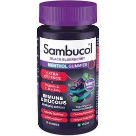 Sambucol Extra Defence Menthol Gummies | Vitamin A | Vitamin C | Vitamin D | Zinc | Immune Support | 30 Gummies