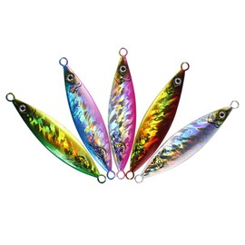 Saltwater Sea Fishing Jig Jigging Lures Kit, 5 Pieces Kit, Fast Speed Slow Jigs, Laser Color, 3D Eyes, Sinking Vertical, Metal Jig, Fish Bait, Tuna (5PCS 40g)