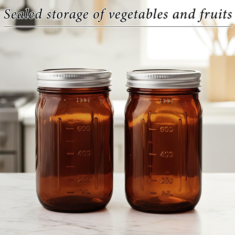 4 Pcs Amber Glass Mason Jars Set (2 x 16oz