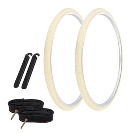 PRO+ Pair of Bicycle TIRE 700 X 28 Cream/Cream SIDEWALL (2) Tires W/Tubes 33MM Schrader Valve & TIRE LEVERS G-5013