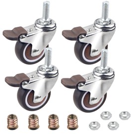 DBREAKS 4 x Transport Castors 50 mm, Swivel Castors with Brakes Made of TPE M10 x 25 mm with Thread, Swivel Castor with Threaded Pins, Furniture Castor, Brake Roller, Capacity 108 kg Total, Rubber