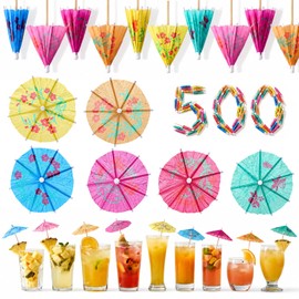 500 Pcs Cocktail Umbrellas for Drinks Bulk, Tropical Assorted Colors
