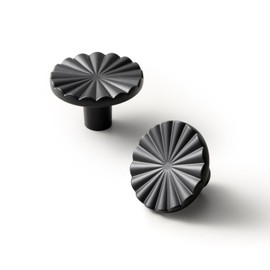 Goo-Ki 1.5''(38mm) Dia Matte Black Cabinet Knob, Big Zinc Alloy Drawer Knobs with Round Flower Design,Modern Style,6 Pack