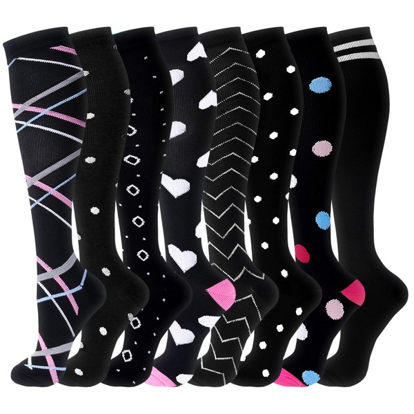 Compression Socks (8 Pairs), 15-20 mmHg is Best Athletic for