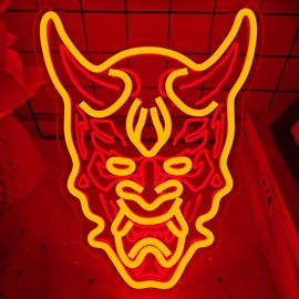 Japanese Hannya Mask Neon Sign Tattoo Shop Led Neon Sign for Wall Decor Tattoo Studio Neon Light Up Sign Dimmable Demon Evil Spirit Hannya Sign for Game Room Man Cave Bar Pub Club
